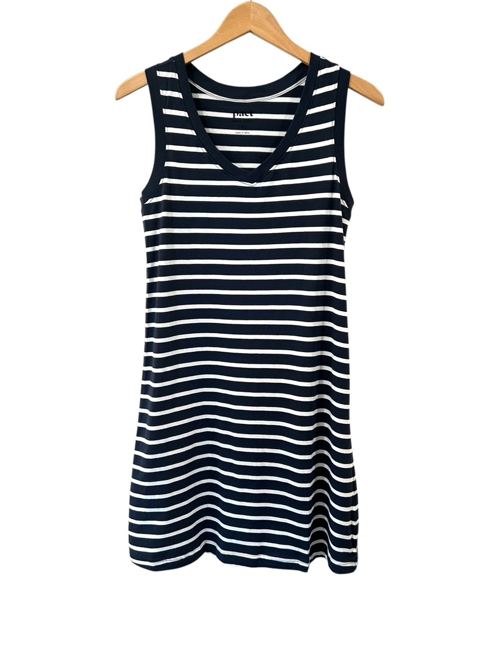 Pact Softspun A Line Tank Dress XS Monterey stripe navy organic cotton NWOT